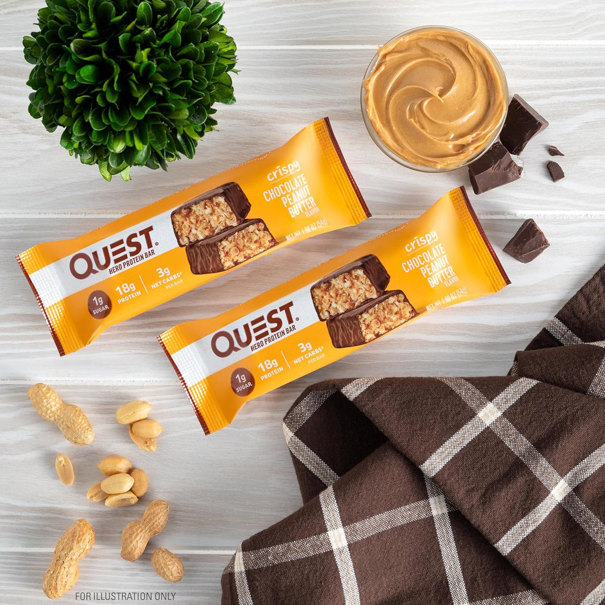 Quest Nutrition Crispy Chocolate Peanut Butter Hero Protein Bar, 18g Protein, 1g Sugar, 3g Net Carb, Gluten Free Protein Snack, Keto Friendly, 12