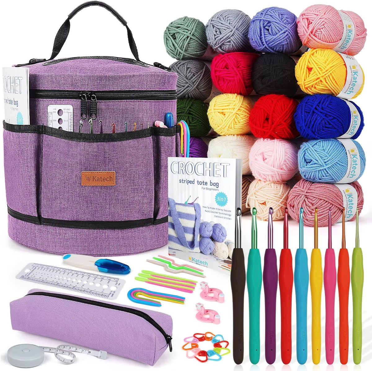 Katech Crochet Kit for Beginners, Beginner Crochet Kit for Adults-Crochet Kits Includes Crochet Hooks Knitting Bag Crochet Yarn for Crocheting