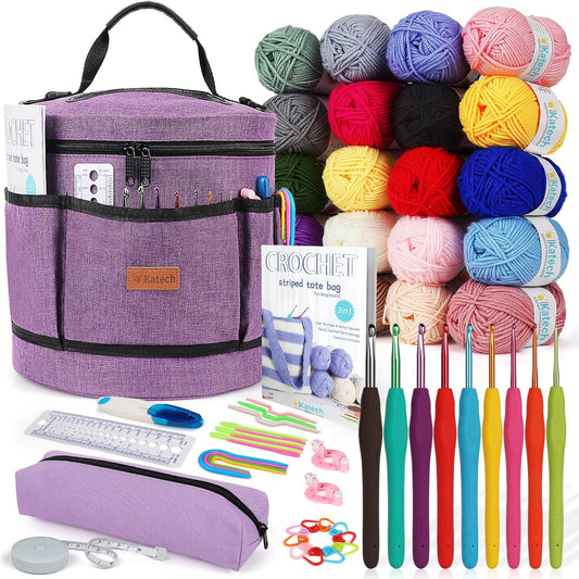 Katech Crochet Kit for Beginners, Beginner Crochet Kit for Adults-Crochet Kits Includes Crochet Hooks Knitting Bag Crochet Yarn for Crocheting