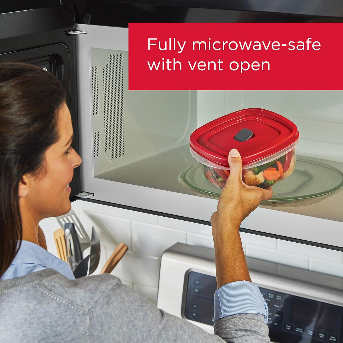 Rubbermaid 16-Piece BPA-Free Plastic Food Storage Set, Red Vented Lids - Microwave, Dishwasher Safe: Perfect for Meal Prep, Leftovers, and Kitchen