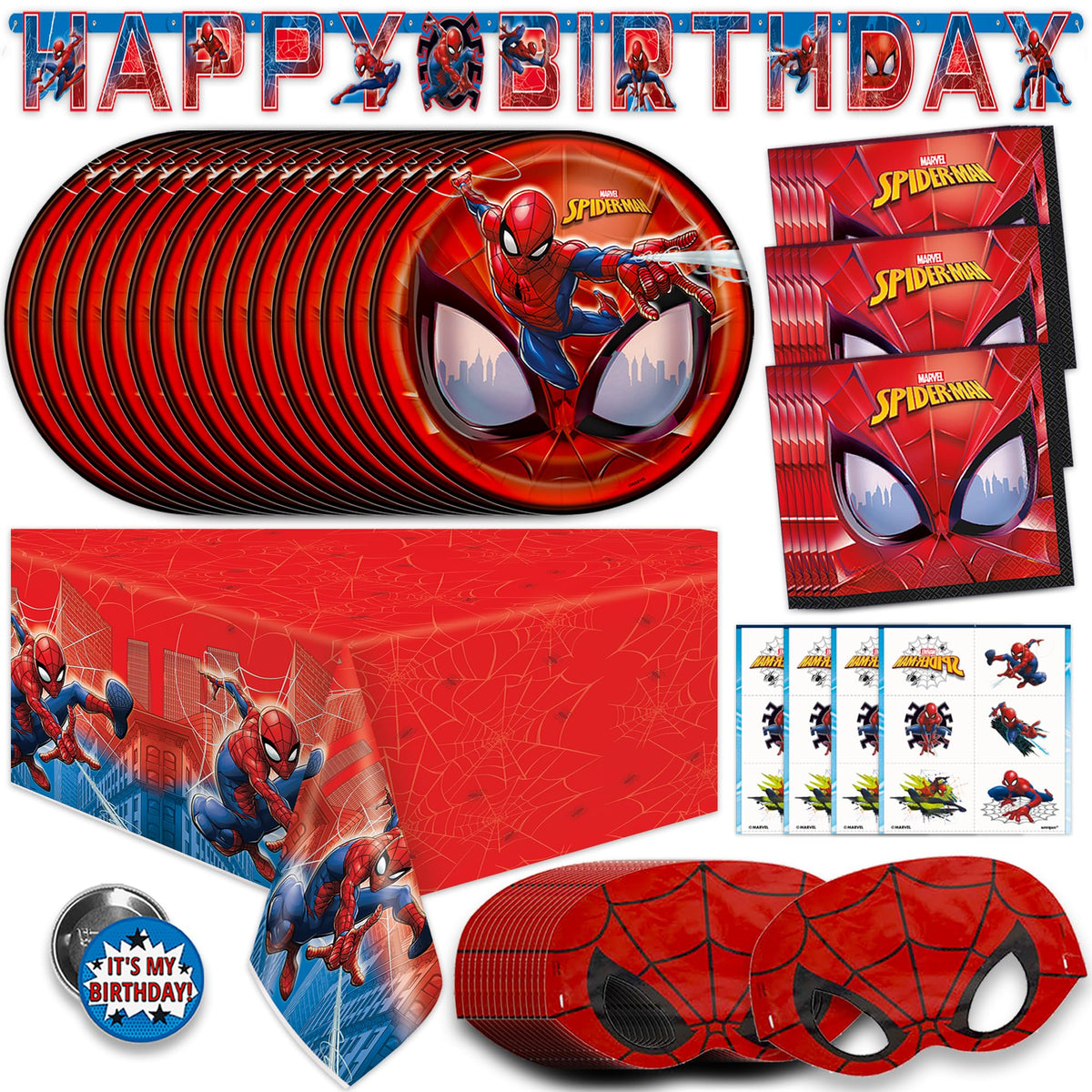 Spiderman Birthday Decorations | Spiderman Party Supplies | Serves 16 Guests | Marvel Superhero Spidey and His Amazing Friends | Table Cover, Spider