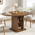 Extendable Round Dining Table for 4-6-8, 59 Inch Dining Room Kitchen Table with Storage, Fluted Wood Slide Door, Modern Oval Circle Dinner Furniture
