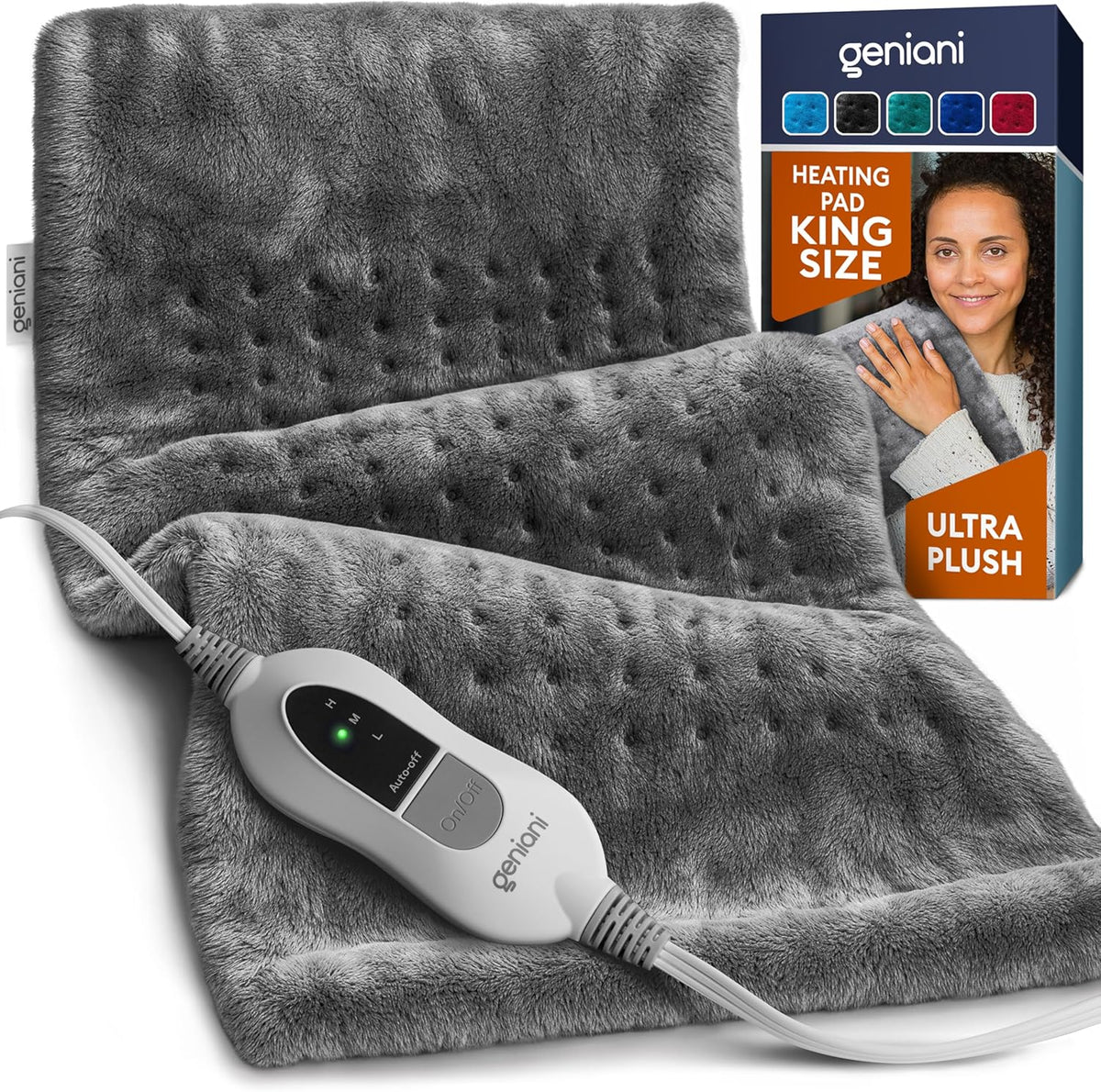 GENIANI XL Electric Heating Pad for Back Pain & Cramps Relief, Electric Throw, Birthday Christmas Gifts for Women, Men Auto Shut Off, Machine