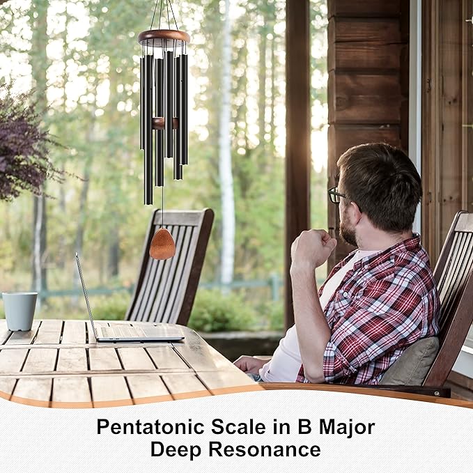 Large Aluminium Wind Chimes 37" to Create a Zen Atmosphere Suitable for Outdoor, Garden, Patio Decoration. Classic Black Wind Chime with Wind Catcher