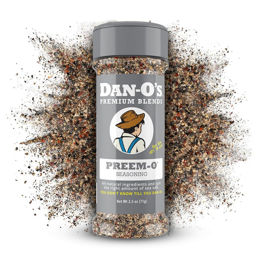 Dan-O's Preem-O Seasoning, 2.5 oz Bottle, Meat Seasoning for Steak, Ribs, Chicken, Brisket and More, Sugar Free, Zero Calorie, Use this Spice Blend