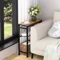 Small Side Table for Small Space, 3-Tier Narrow End Table with Magazine Holder,Slim Nightstand, Skinny Snack Couch Table in Living Room, Bedroom