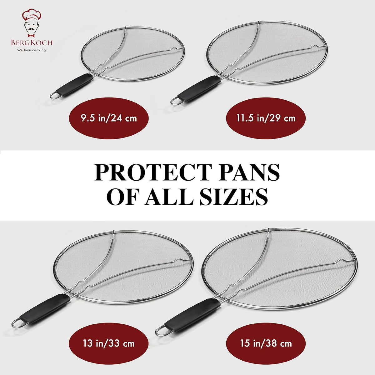 BergKoch Splatter Screen for Frying Pan - 13 Inch Stainless Steel Grease Splatter Guard - Cover Oil Splash when Sizzling Bacon, Cooking Fried Chicken
