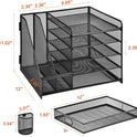 Marbrasse Desk Organizer with File Holder, 5-Tier Paper Letter Tray Organizer with Drawer and 2 Pen Holder, Mesh Desktop Organizer and Storage with