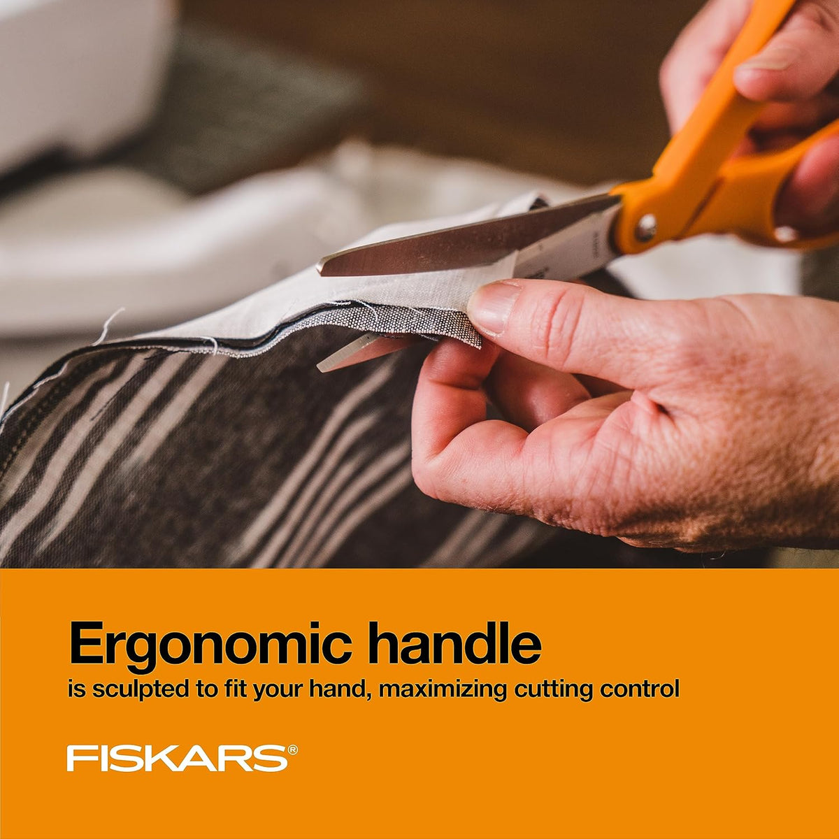 Fiskars 8" Original Orange-Handled Stainless Steel Scissors, Ergonomic and Keeps Material Flat, Sharp All-Purpose Paper and Fabric Scissors for