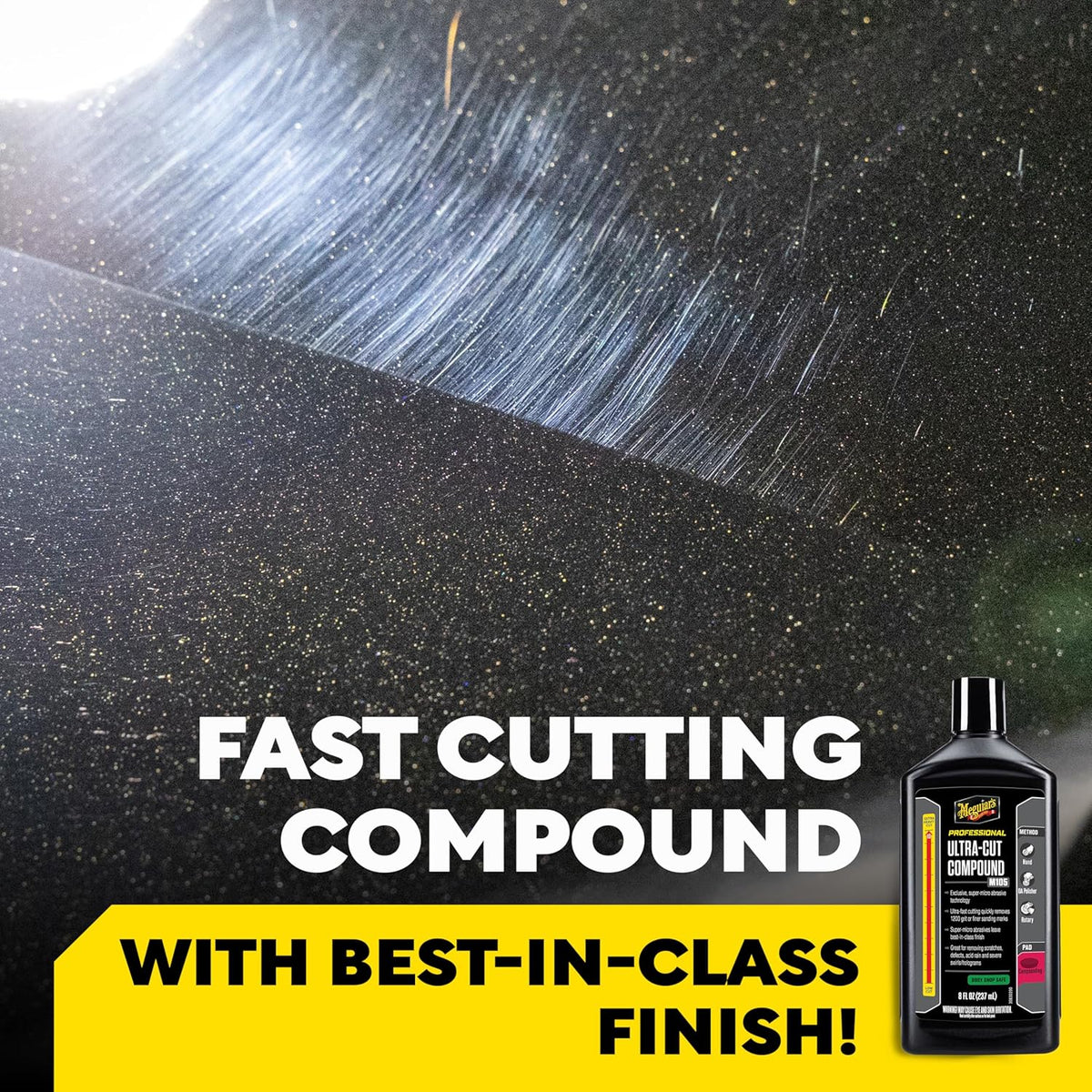 Meguiar’s Mirror Glaze M105 Ultra-Cut Compound, Pro-Grade Car Compound for Removing Scratches and Heavy Swirls, Restores Gloss and Clarity, Car Guy