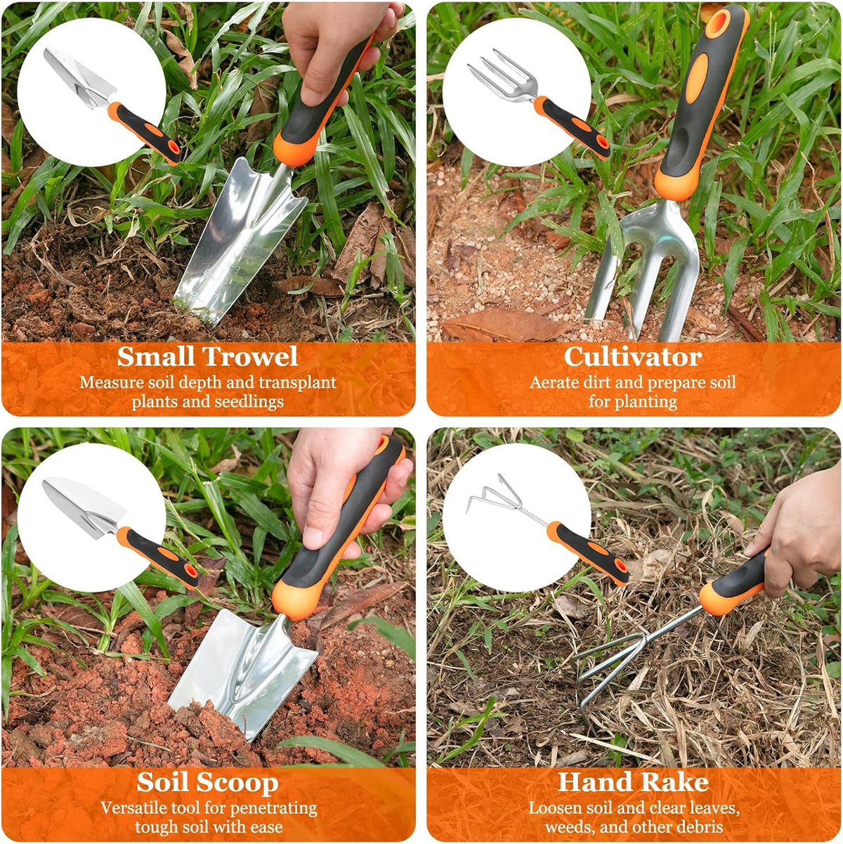 Gardening Tool Set, CHRYZTAL Stainless Steel Heavy Duty Gardening Tool Set, with Non-Slip Rubber Grip, Storage Tote Bag, Outdoor Hand Tools, Ideal
