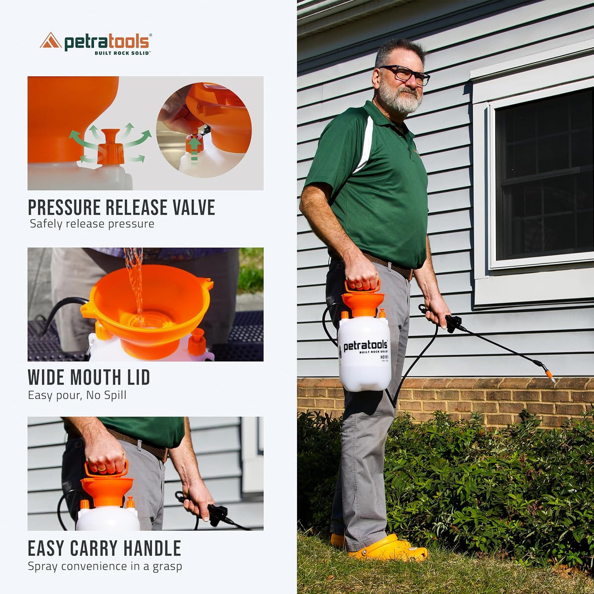 Petratools 1 Gallon Pump Sprayer – HD101 Garden Sprayer for Weeds, Lawn Care & Pesticides – 52” Long Hose, 2 Nozzles & Easy Carry Handle – Durable