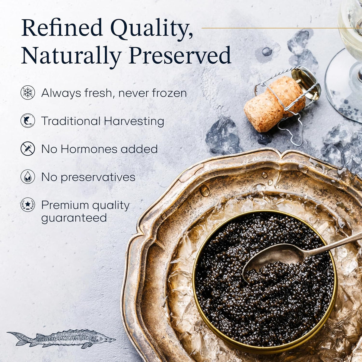 BESTER CAVIAR Royal Beluga Hybrid Sampler Set 1.05oz (30g) – Huso huso x Baerii Sturgeon Sampler Package – Caviar Serving Set with Mini Blinis (30