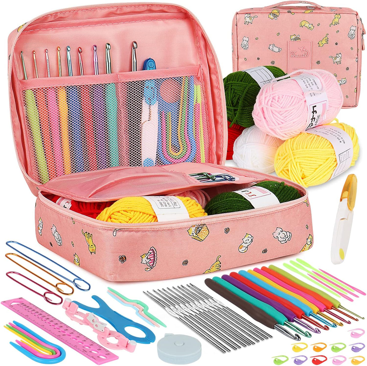 Aeelike Crochet Kit for Beginners Adults, Crochet Kits Include Yarn, 59pcs Crochet Starter Kit for Beginners Kids,Ergonomic Crochet Hooks 2.0-6.0 mm