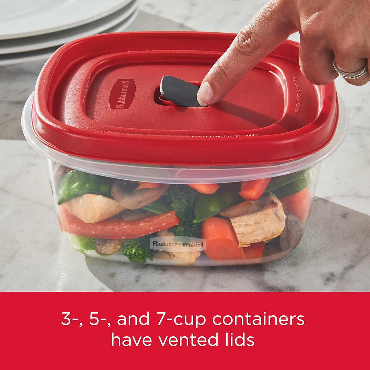 Rubbermaid 16-Piece BPA-Free Plastic Food Storage Set, Red Vented Lids - Microwave, Dishwasher Safe: Perfect for Meal Prep, Leftovers, and Kitchen