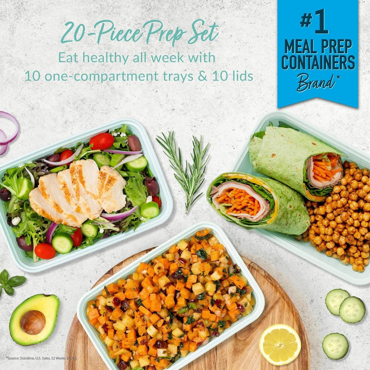 Bentgo Prep - 20-Piece 1-Compartment Reusable Meal Prep Containers with Lids, PFAS & BPA Free Materials, Durable, Microwave, Freezer, & Dishwasher
