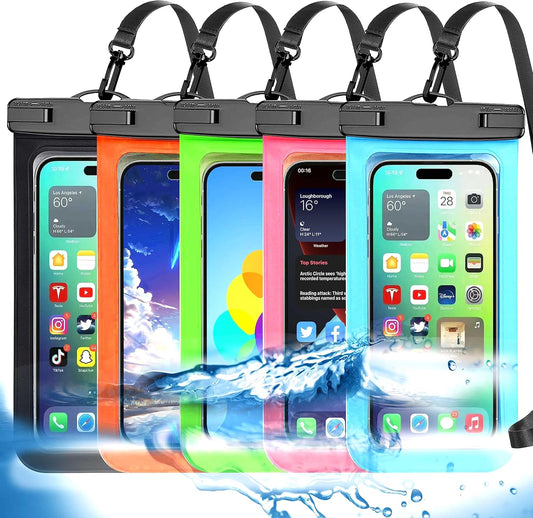 Famoby Up to 8.3" 5 Pack Multicolor Universal Waterproof Phone Pouch, Phone Waterproof Case Dry Bag,Protection Level: IP68,Outdoor Sports for Apple