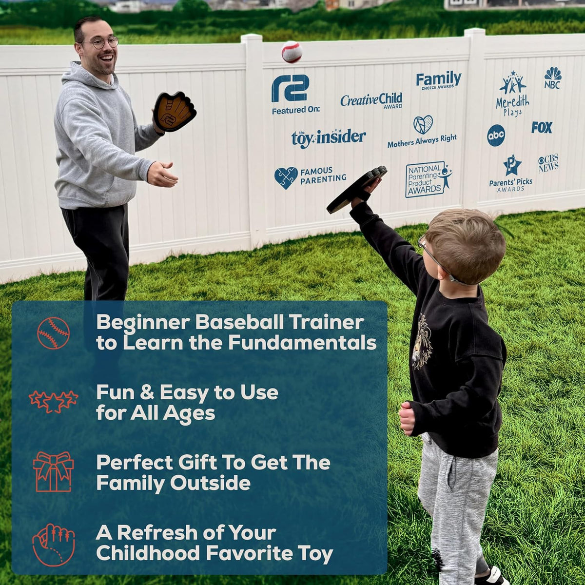 Toss and Catch Ball Game Set - Easy to Use Sticky Balls & Beginner Baseball Training Glove - Premium Toy Paddle Fits All Hand Sizes From Toddlers to