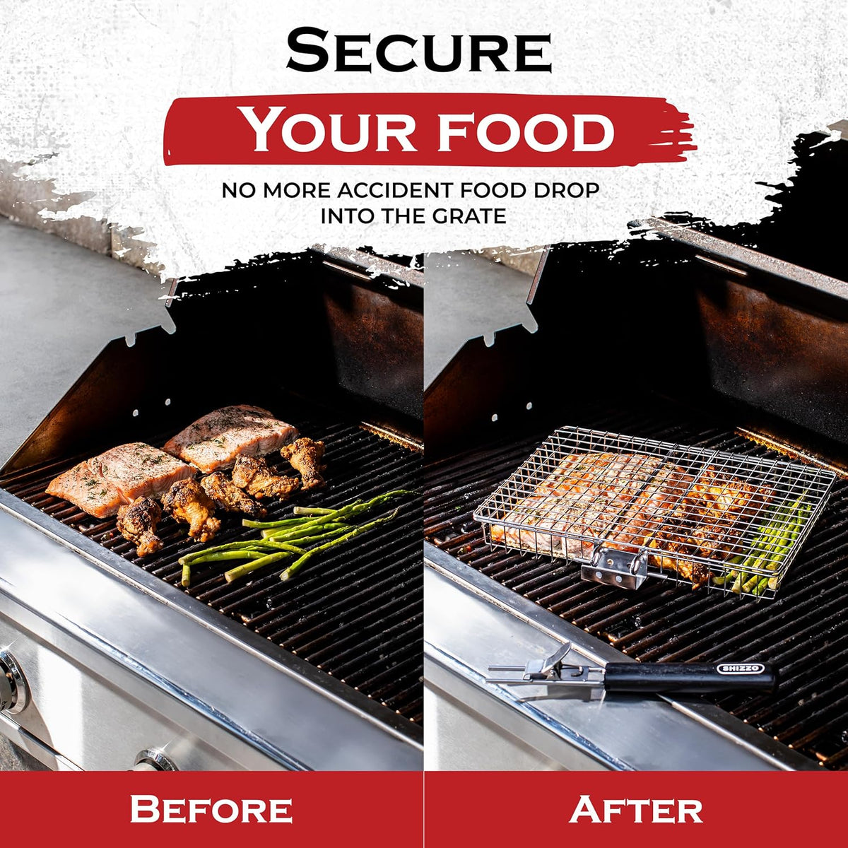 SHIZZO Grill Basket Set, Barbecue BBQ Grilling, Stainless Steel Folding Portable Outdoor Camping Rack for Fish, Shrimp, Vegetables, Cooking