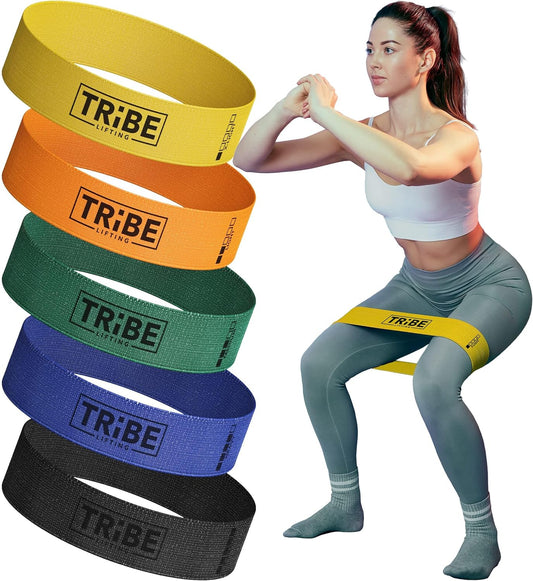 Tribe Lifting Fabric Resistance Bands for Glutes & Legs | 5 Fabric Workout Bands Set | Thick Booty Bands for Squats, Lunges, Hip Training, Physical