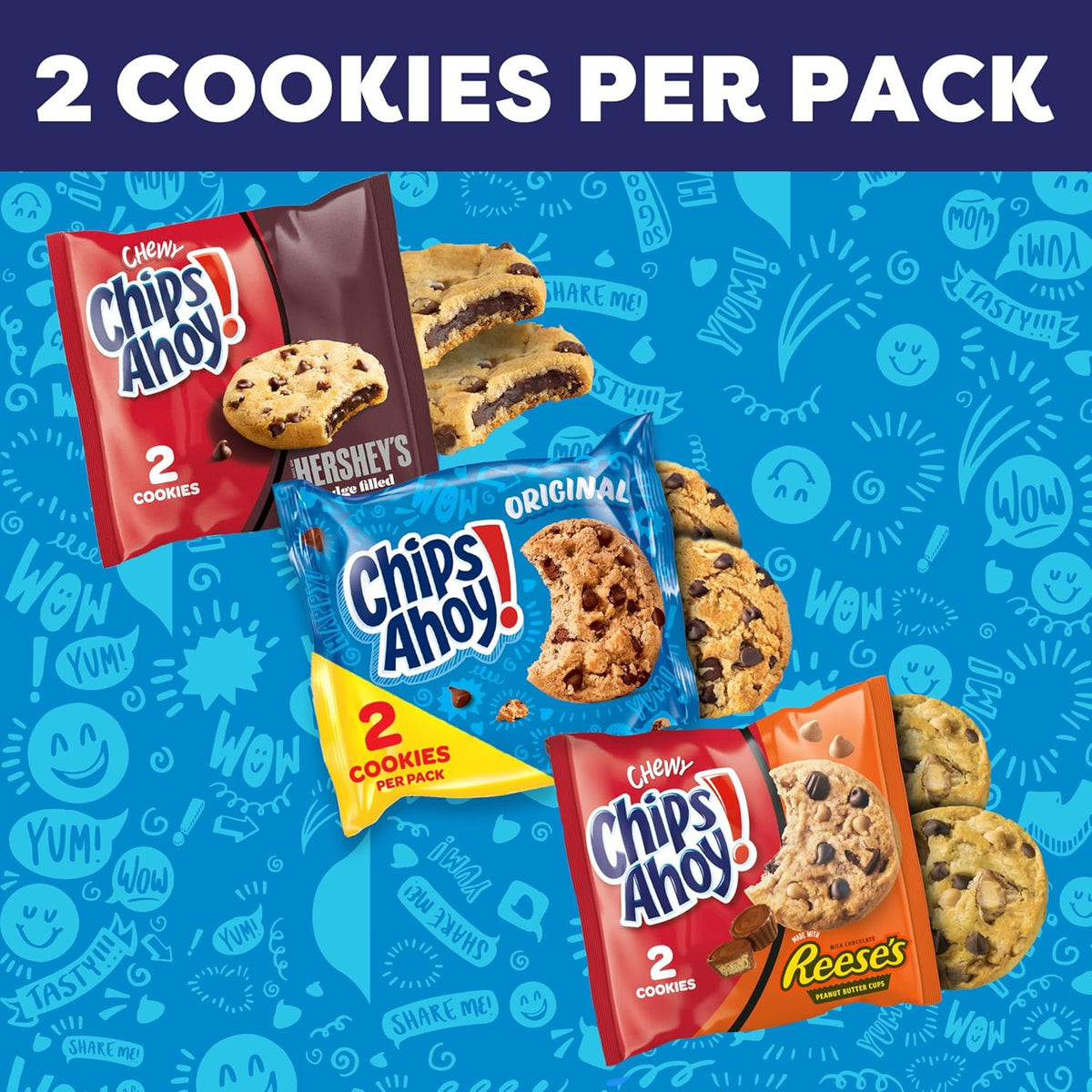 CHIPS AHOY! Cookies Variety Pack, Original Chocolate Chip, Chewy Chocolate Chip with Reese's Peanut Butter Cups & Chewy Hershey's Fudge Filled Soft
