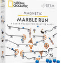 National Geographic Magnetic Marble Run - 75-Piece STEM Building Set for Kids & Adults with Magnetic Track & Trick Pieces & Marbles for Building A