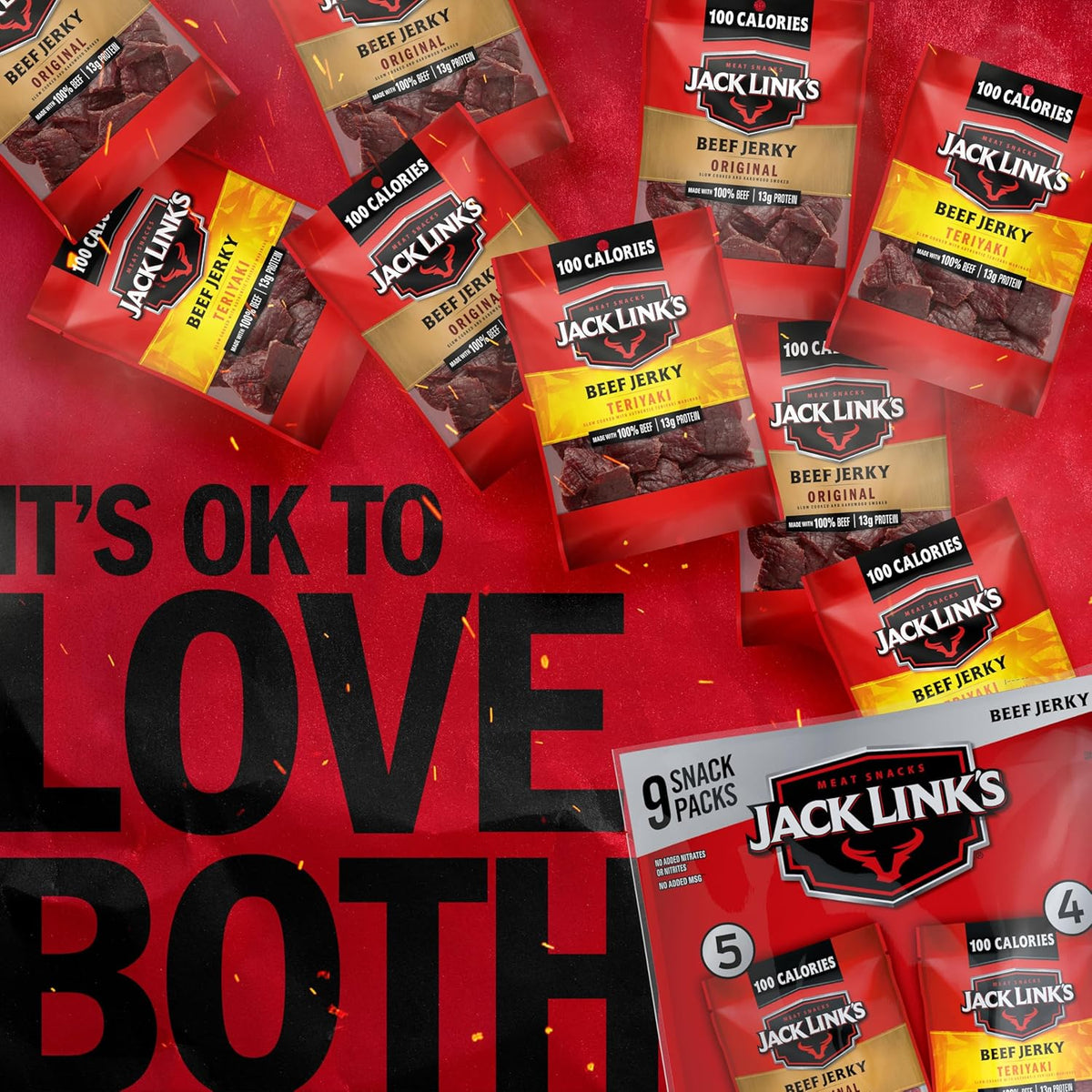 Jack Link's Beef Jerky Variety Pack - Original and Teriyaki - (9 Pack) 1.25 oz Bag - Ready to Eat Protein Snacks - 13g Protein per Serving - Made