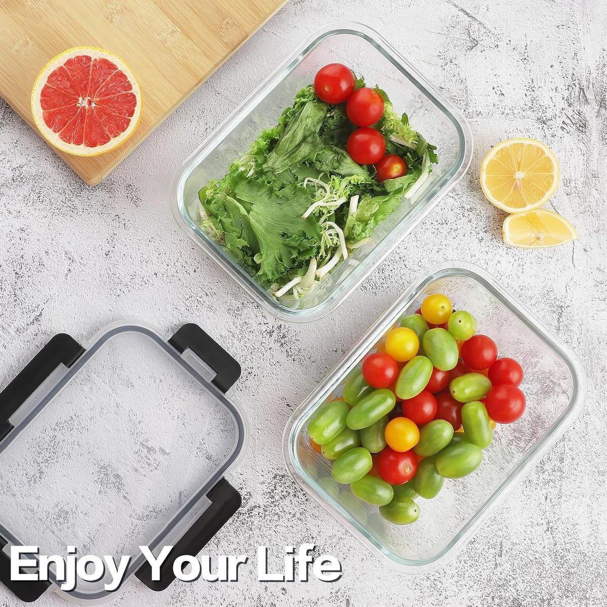 HOMBERKING 10 Pack Borosilicate Glass Meal Prep Containers with Locking Lids, Glass Food Storage Containers Set, Airtight Lunch Bento Boxes, BPA-Free