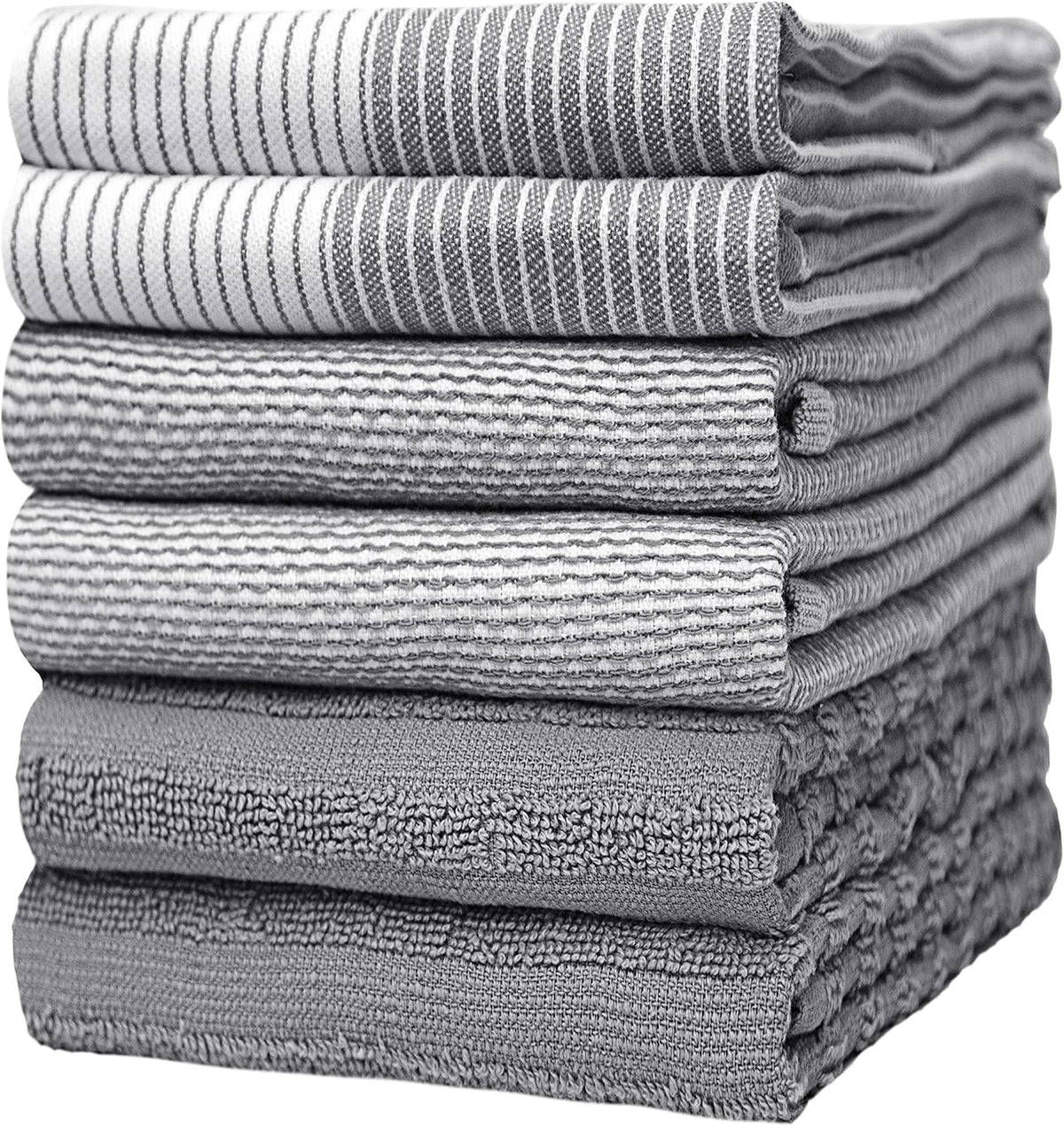 Premium Kitchen Towels (20”x 28”, 6 Pack) | Large Cotton Kitchen Hand Towel | Flat & Terry Dish Cloths | Highly Absorbent Tea Towels Set with Hanging
