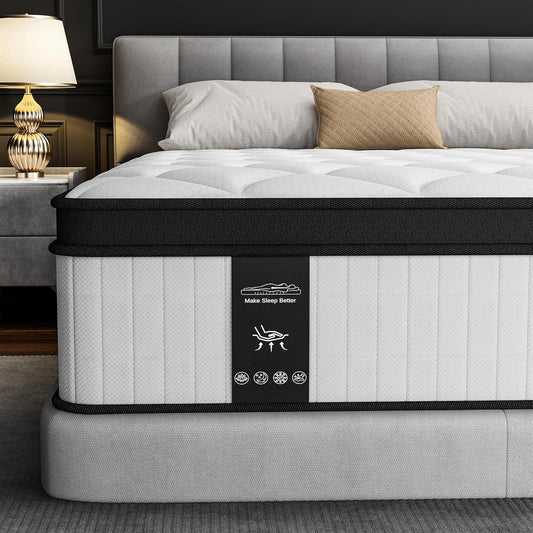 12 Inch King Size Mattress - 2025 Upgraded Hybrid Cooling Gel Memory Foam & Pocket Coils, Medium Firm Mattress in a Box for Back Neck Pain Relief