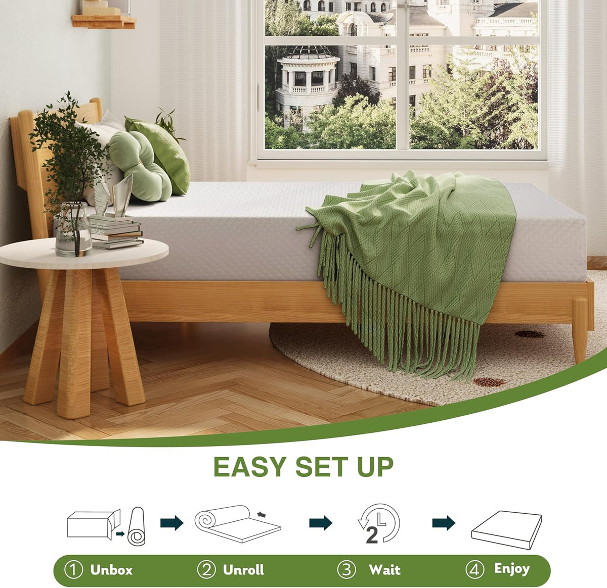 EGOHOME 10 Inch Queen Mattress, Memory Foam Mattress in a Box with Cooling Green Tea Gel, Relieve Pressure with Medium Support, CertiPUR-US