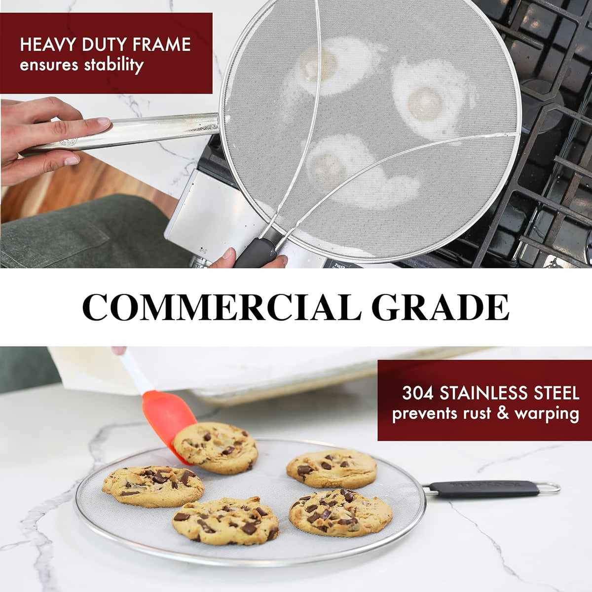 BergKoch Splatter Screen for Frying Pan - 13 Inch Stainless Steel Grease Splatter Guard - Cover Oil Splash when Sizzling Bacon, Cooking Fried Chicken