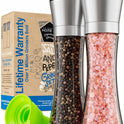 Home EC Premium Stainless Steel Sea Salt and Pepper Grinder Set of 2 - Adjustable Ceramic - Tall Glass Salt and Pepper Shakers - Kitchen Spice Mill