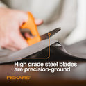 Fiskars 8" Original Orange-Handled Stainless Steel Scissors, Ergonomic and Keeps Material Flat, Sharp All-Purpose Paper and Fabric Scissors for