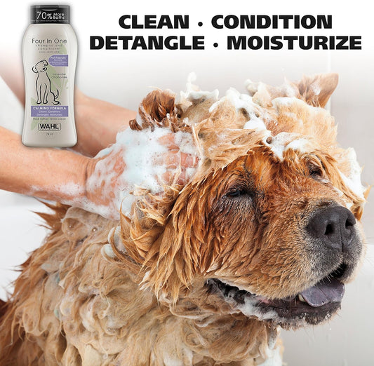 Wahl USA 4-in-1 Calming Dog Shampoo with Lavender Chamomile Scent – Cleans, Conditions, Detangles, & Moisturizes - Pet Friendly Formula - 24 Oz