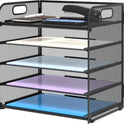 Supeasy 5 Trays Paper Organizer Letter Tray with Handle-Mesh Desk File Organizer, Paper Sorter Desk Organizer for Office, Home or School